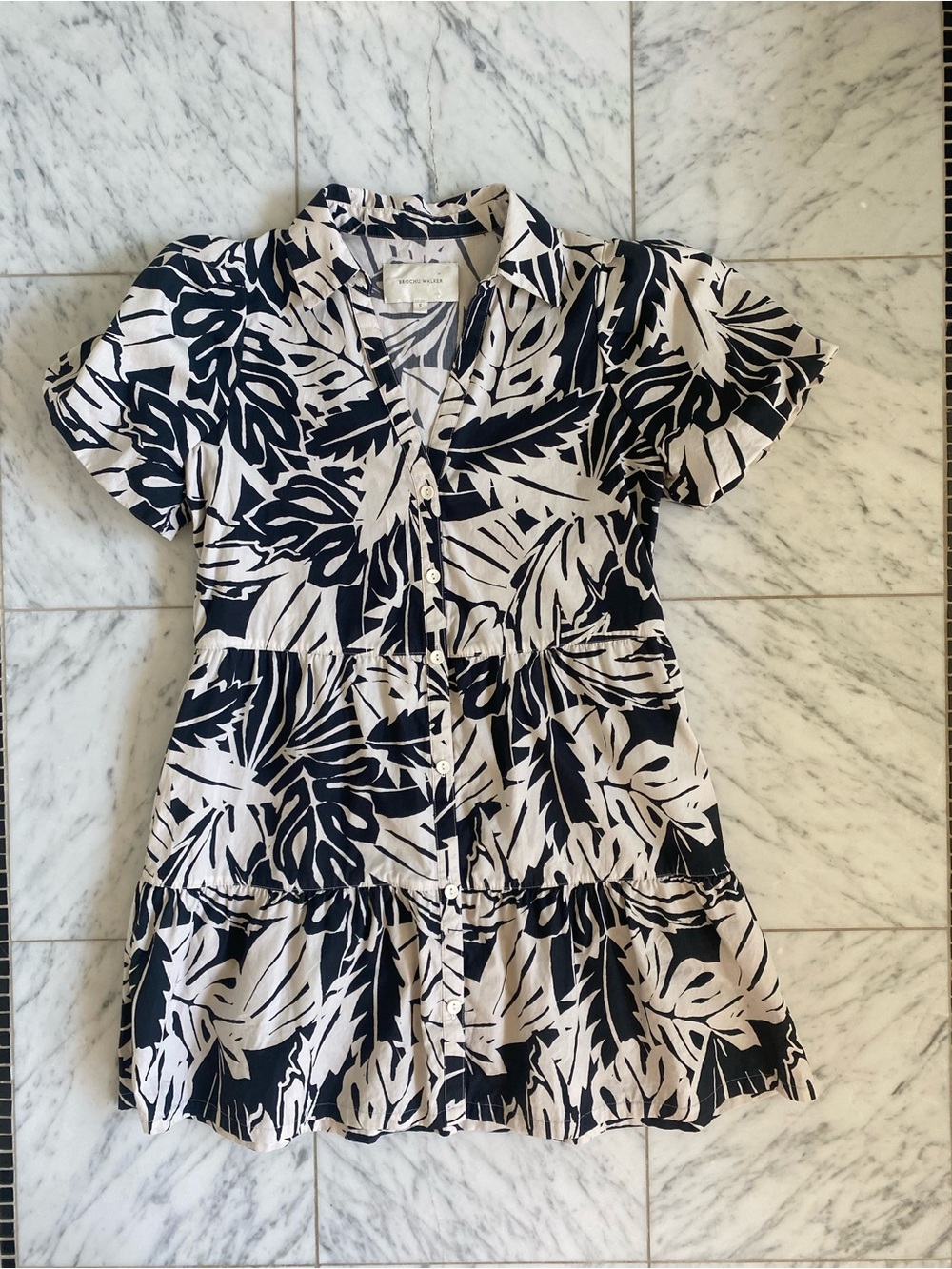 Brochu Walker - Havana Mini Dress in Black and White Leaf-Print, Size S